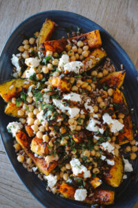 Kabocha squash, farro and chickpea salad